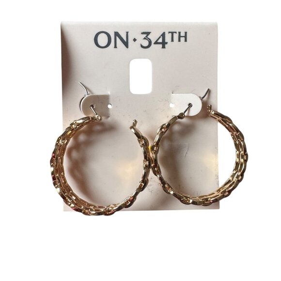 NWT On 34th Chain Link Medium Hoop Earrings, 1.2" Hoop Gold Tone Womens Earrings - Picture 5 of 7